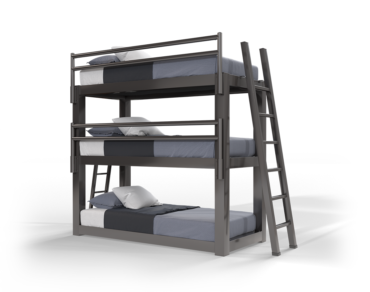 A charcoal Twin XL Adult Triple Bunk Bed