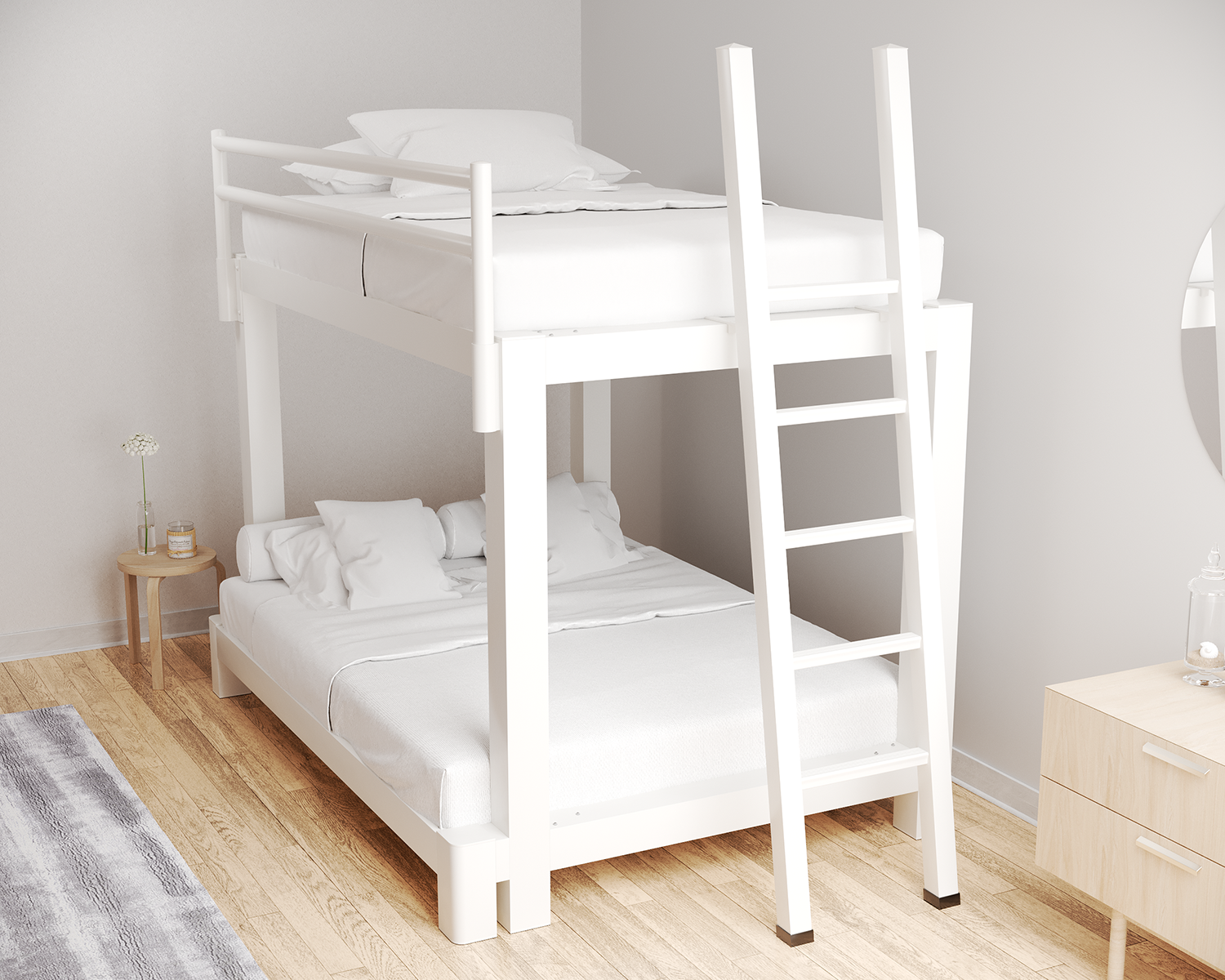 Full Over Queen Bunk Bed White Ladder