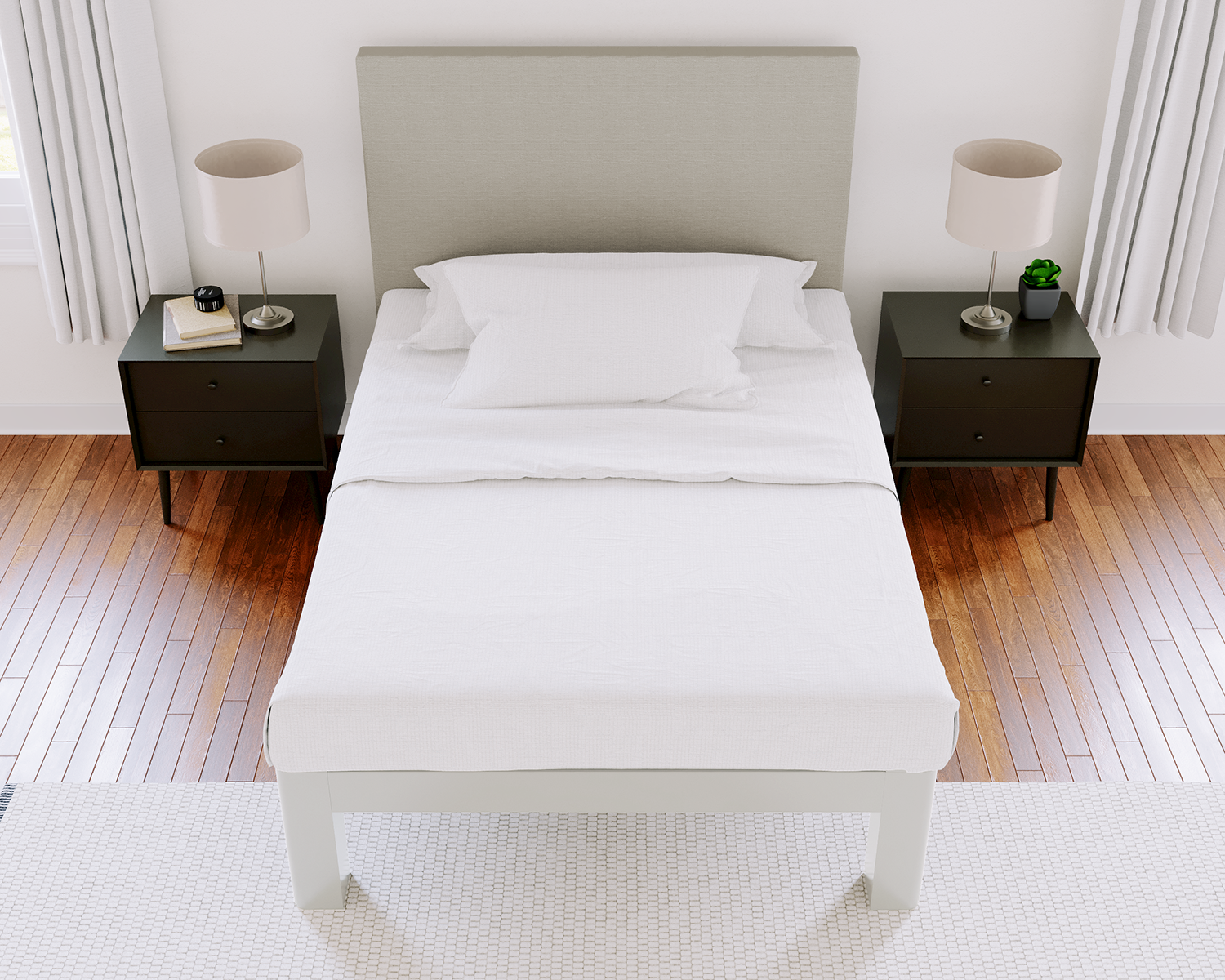 Full Platform Bed White Light Gray