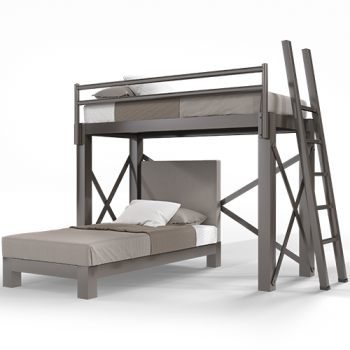 A light bronze Twin XL Over Twin XL L-Shaped Bunk Bed for adults