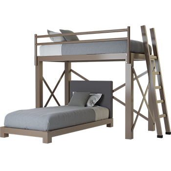 A light bronze Twin XL Over Twin XL L-Shaped Bunk Bed for adults