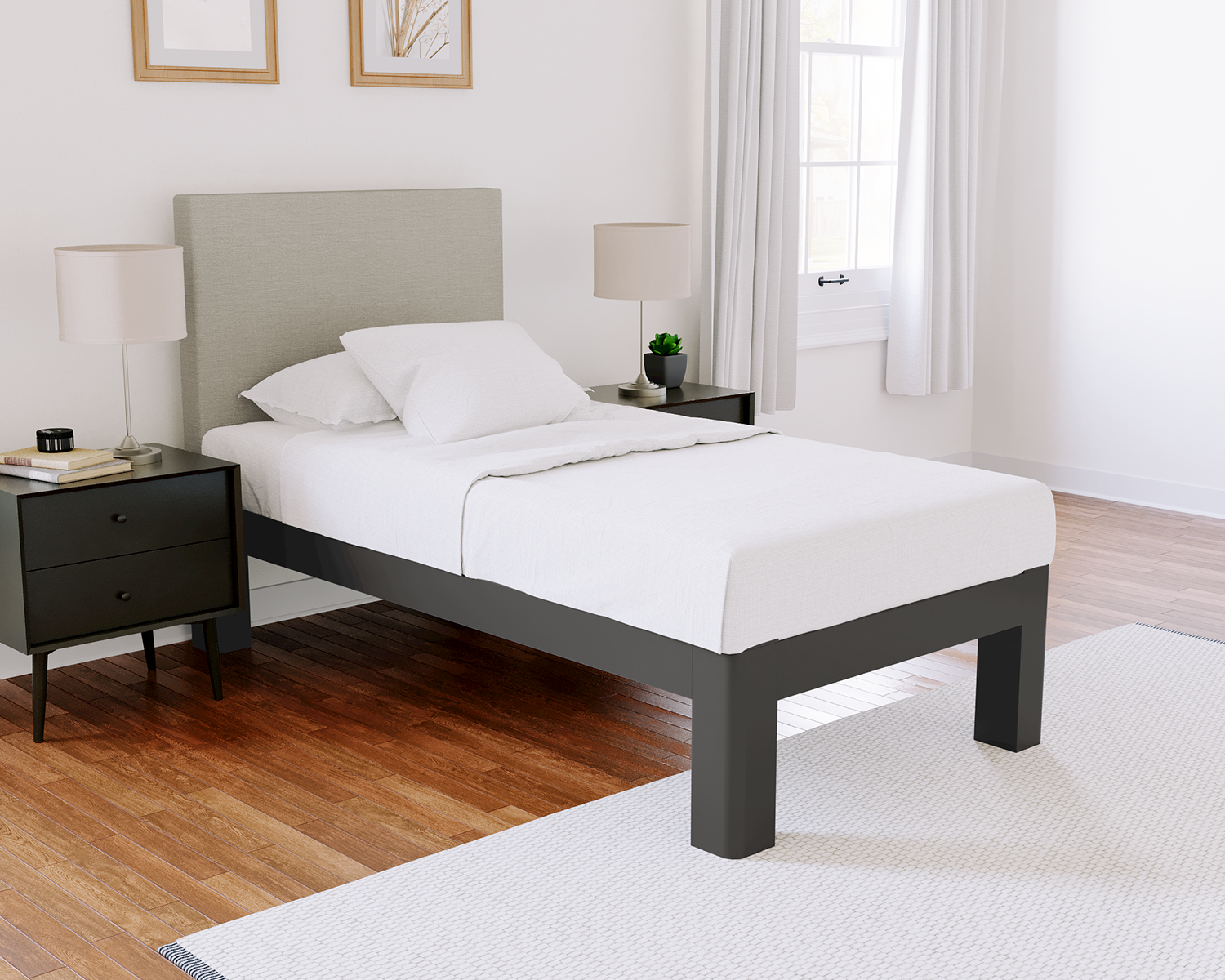 Twin Platform Bed Charcoal Light Gray