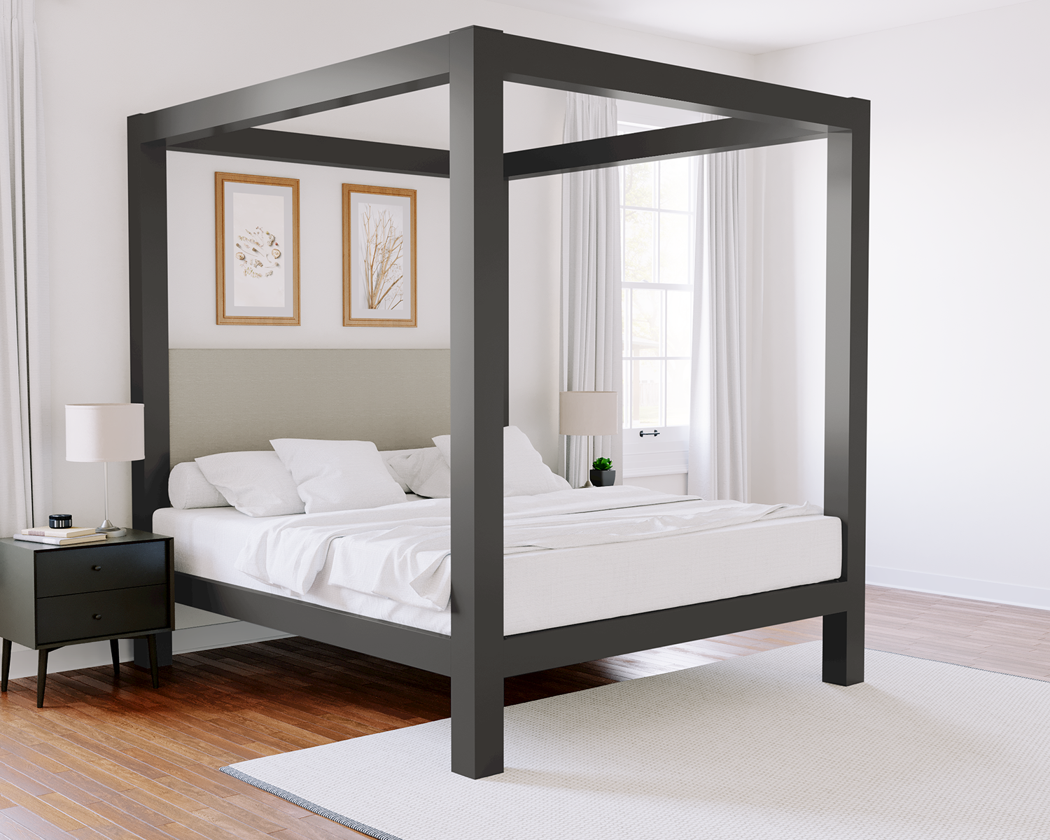 King Canopy Bed Charcoal Light Gray