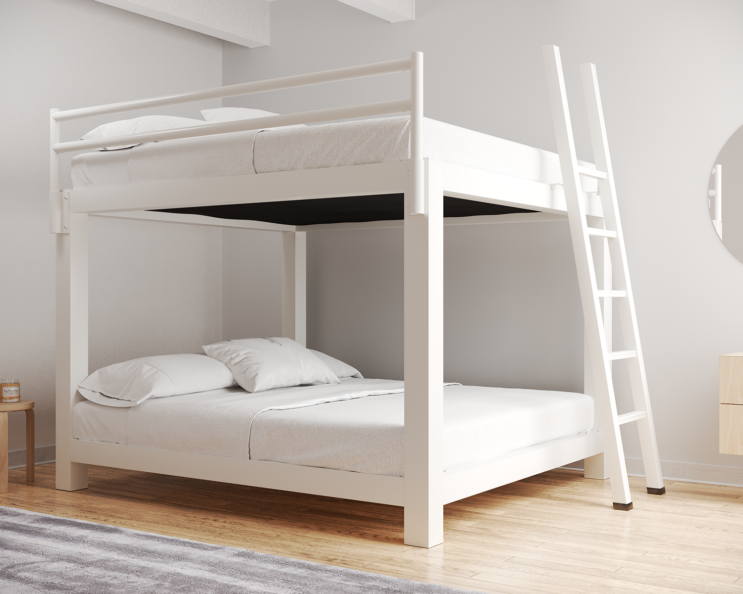King Bunk Bed White Ladder