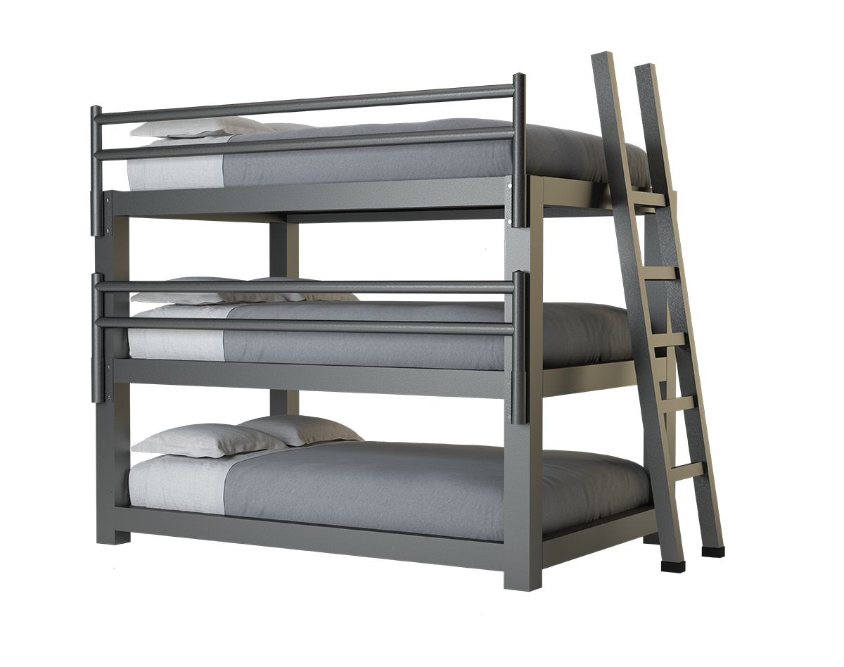 A charcoal Full XL Adult Triple Bunk Bed