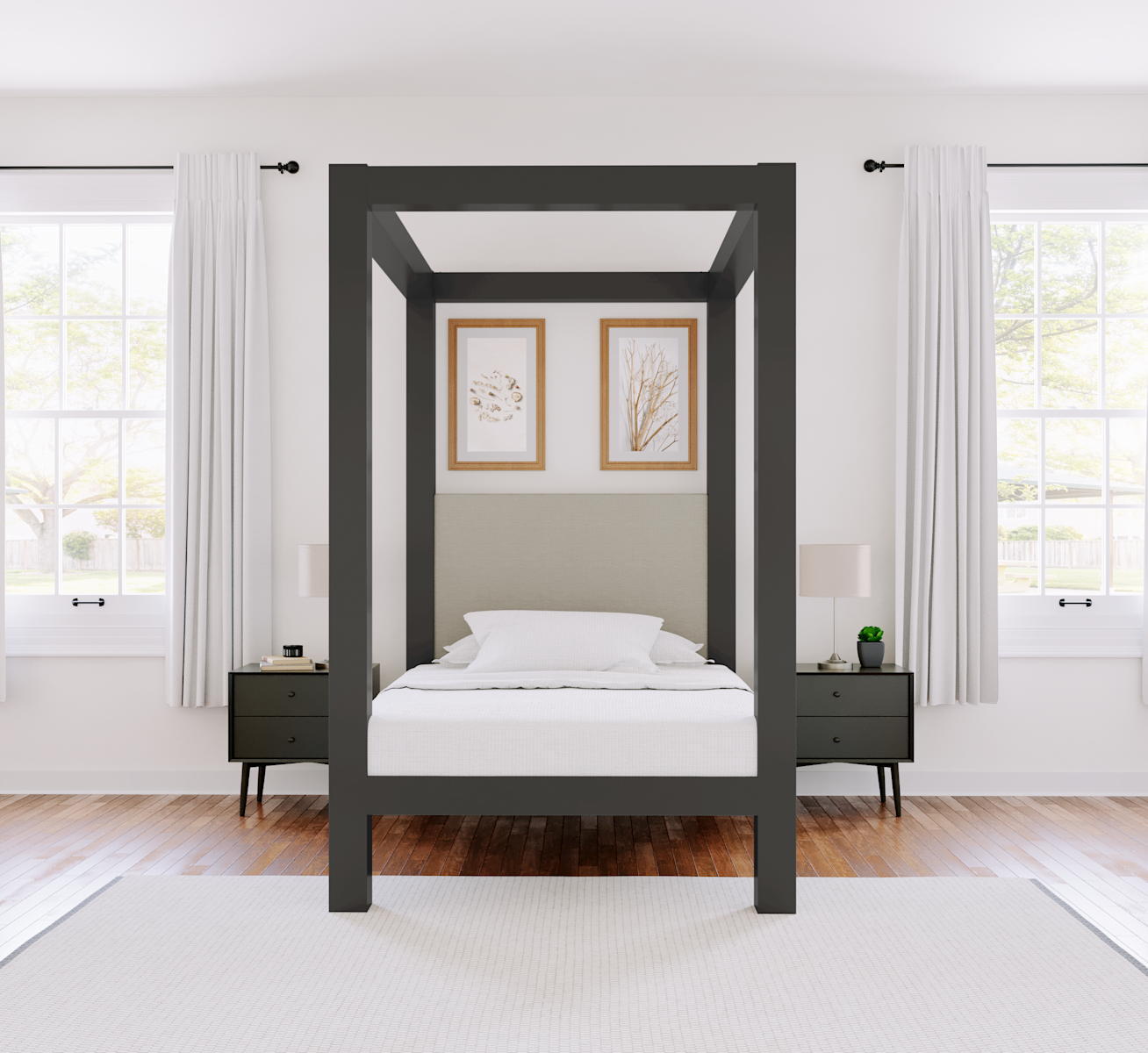Full Canopy Bed Charcoal Light Gray