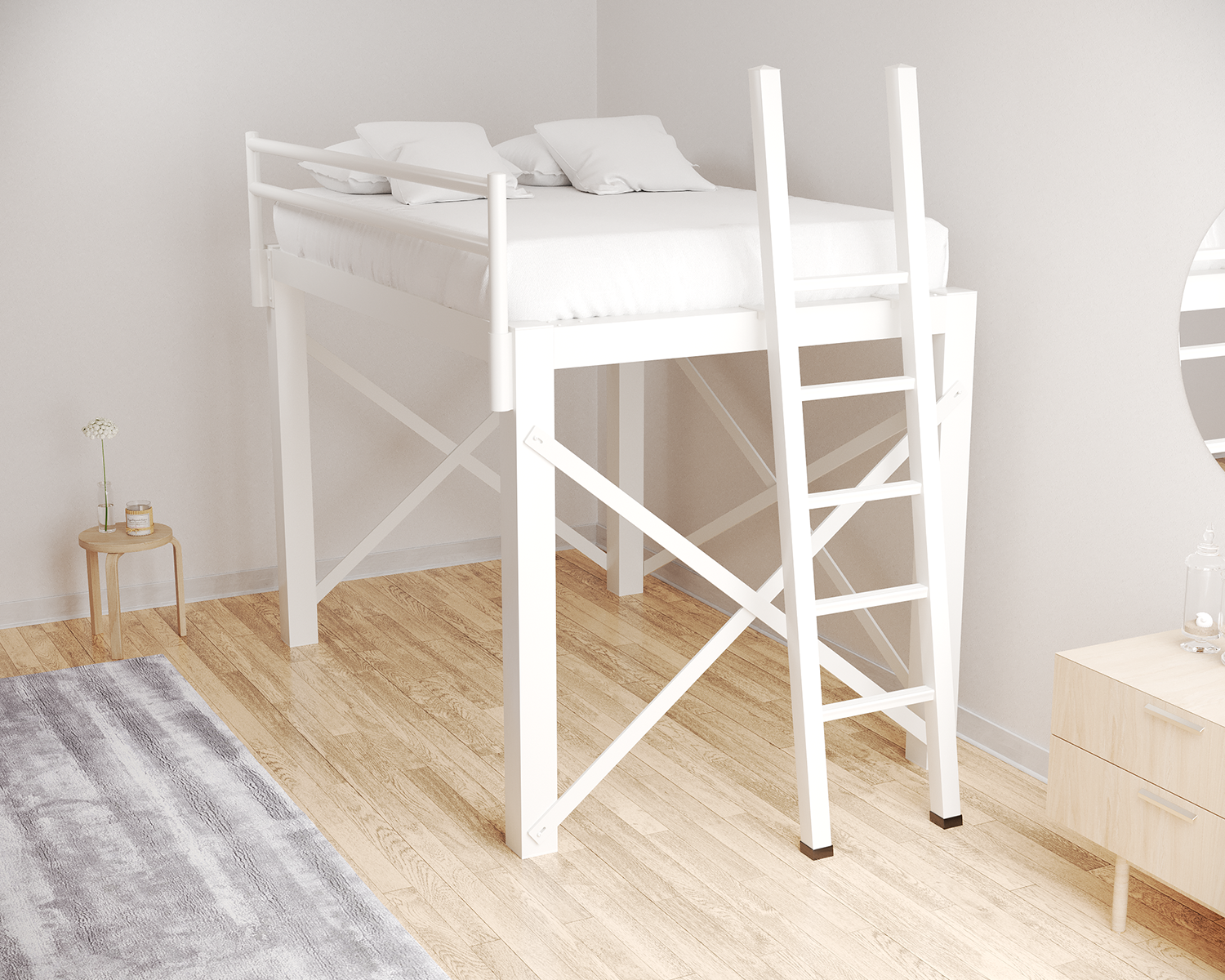 Queen Loft Bed White Ladder