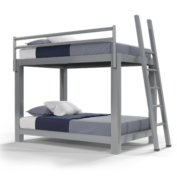 A light gray Full XL Over Full XL Adult Bunk Bed