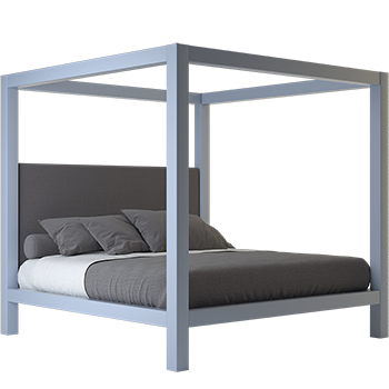 A light gray Wyoming king size metal canopy bed