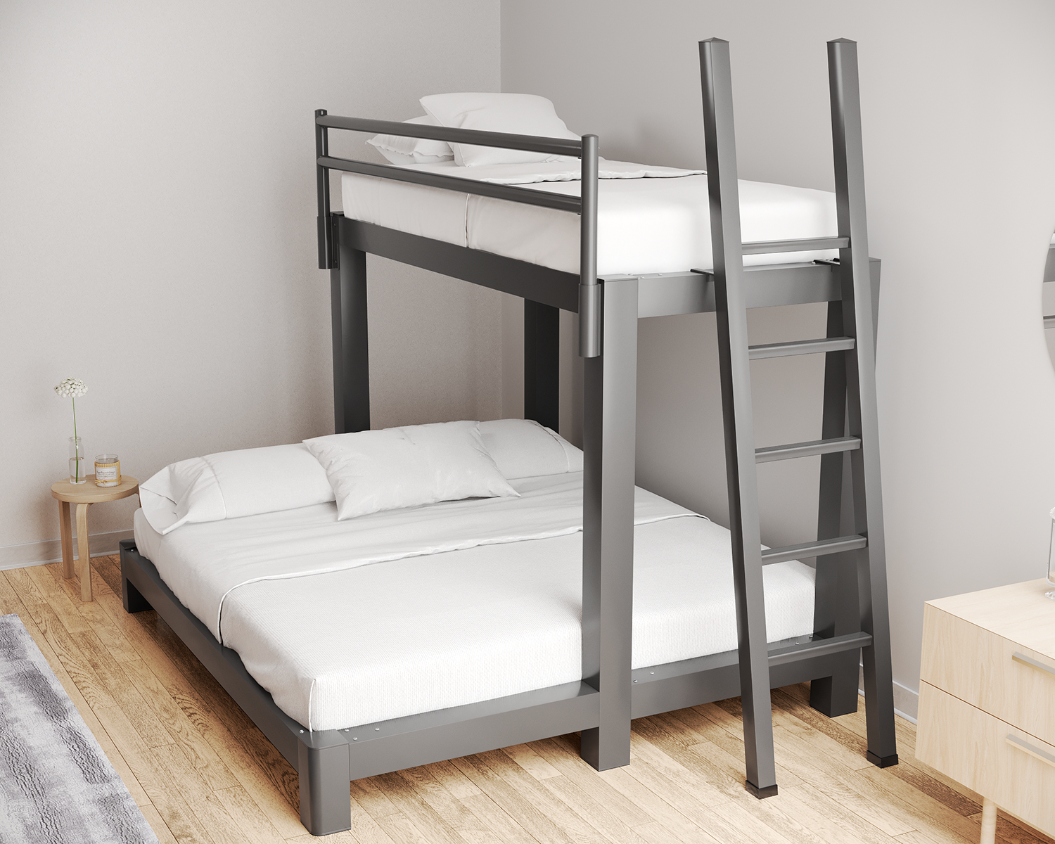 Twin Over King Bunk Bed Charcoal Ladder