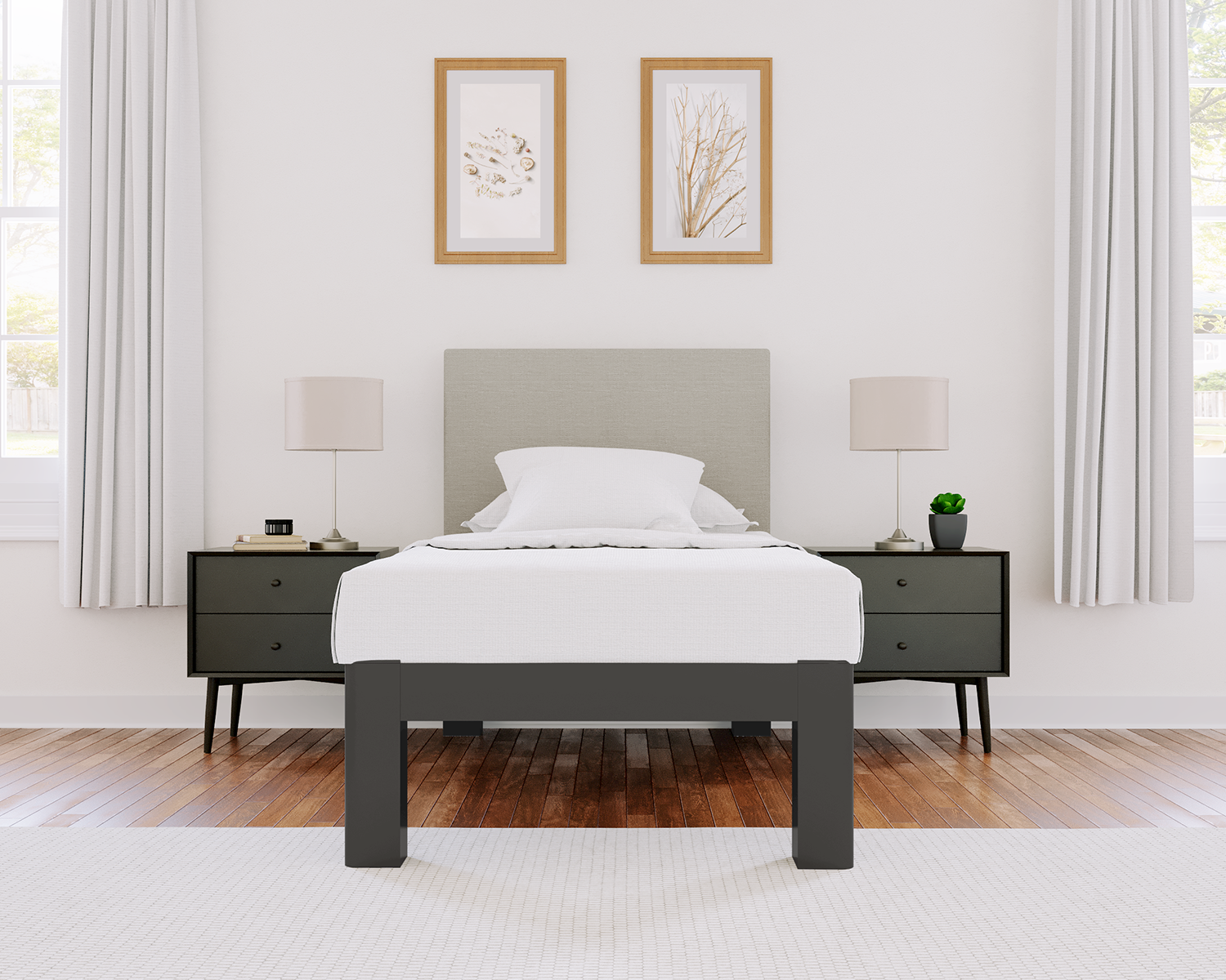 Twin Platform Bed Charcoal Light Gray