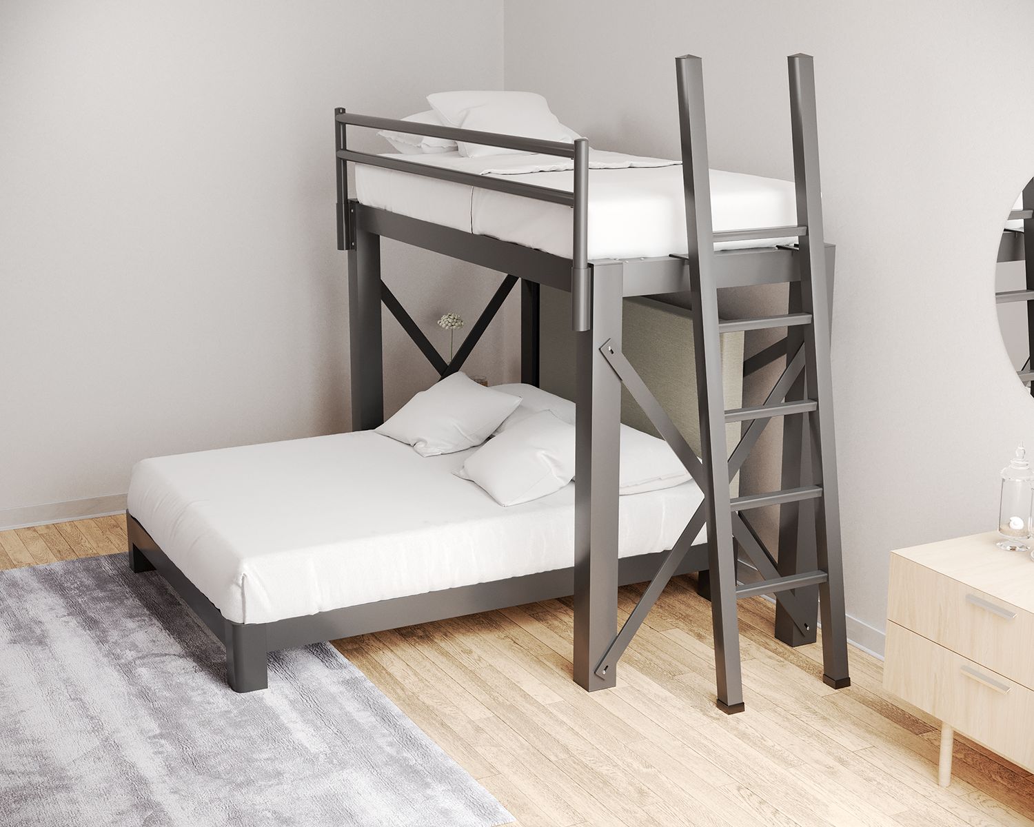 Twin XL Over Queen L Shaped Bunk Bed for Adults Optimize Your Space with Modern Comfort Light Bronze Francis Lofts Bunks AdultBunkBeds