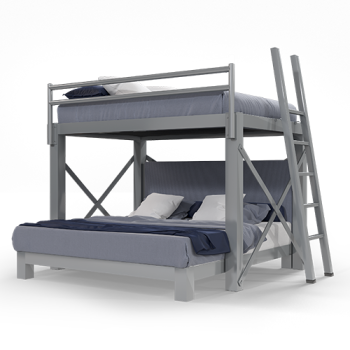 A light gray Queen Over King size L-Shaped Bunk Bed for adults
