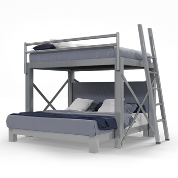 A light gray Queen Over King size L-Shaped Bunk Bed for adults