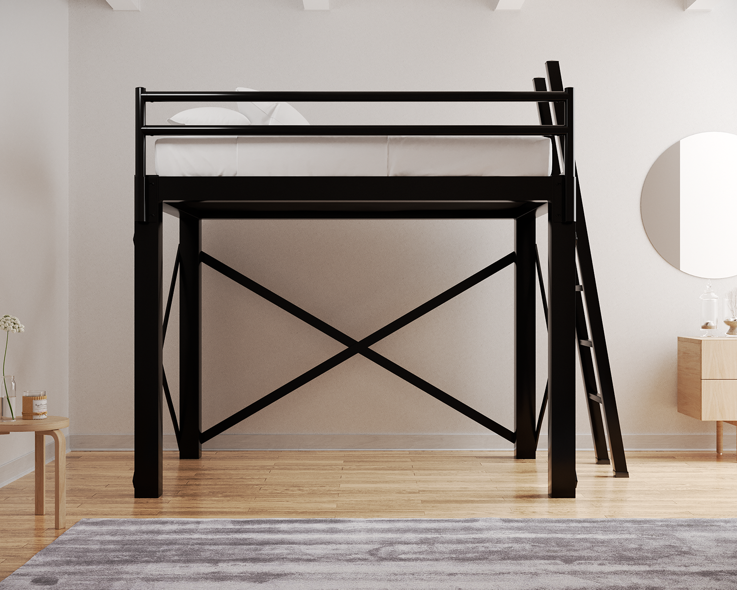 Full Loft Bed Black Ladder