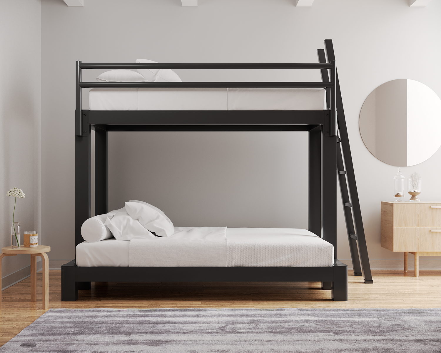 Twin Over Queen Bunk Bed Charcoal Ladder