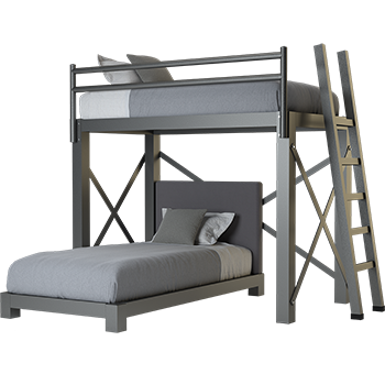 A charcoal Twin Over Twin L-Shaped Bunk Bed for adults