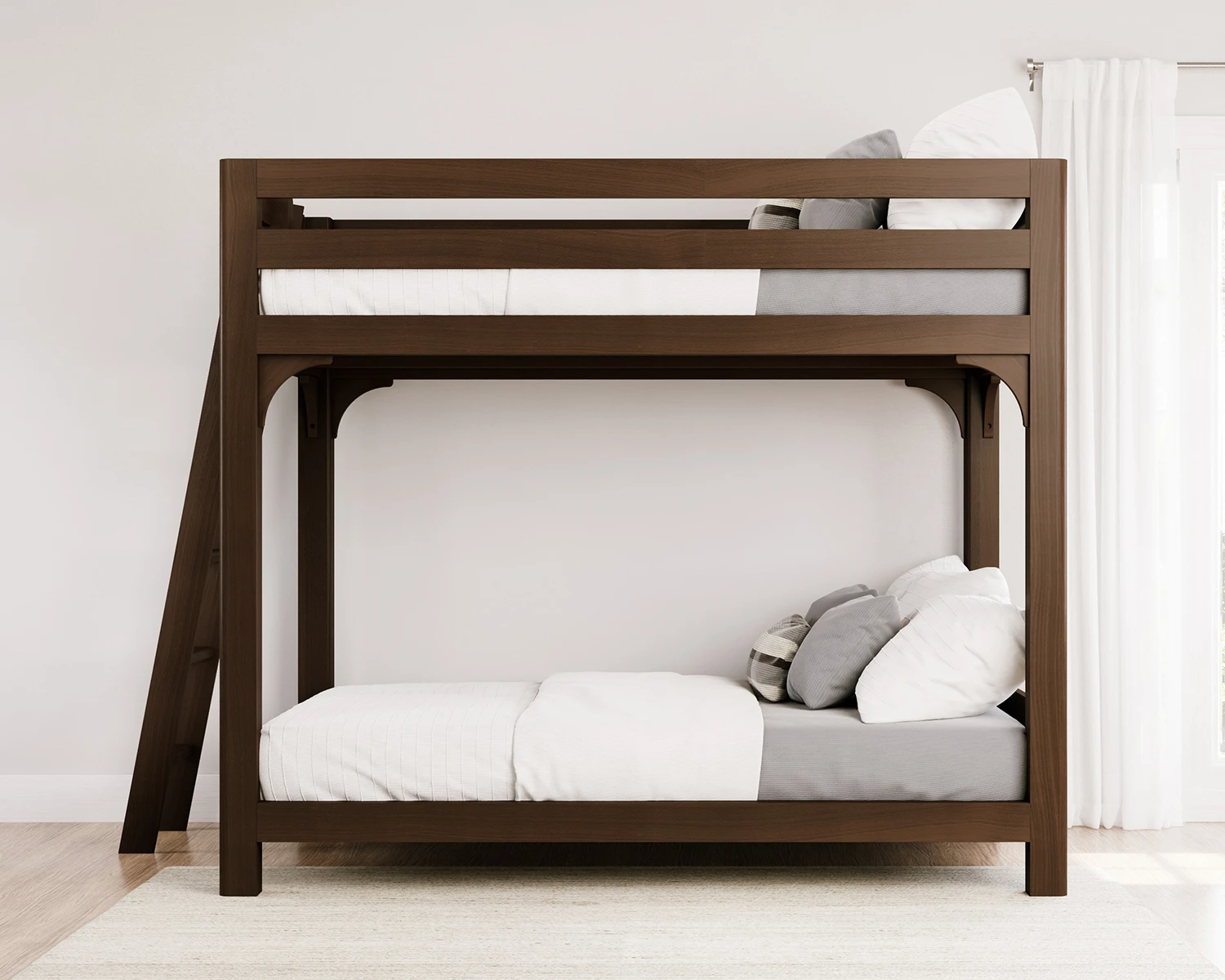 Queen Wood Bunk Bed Espresso Ladder