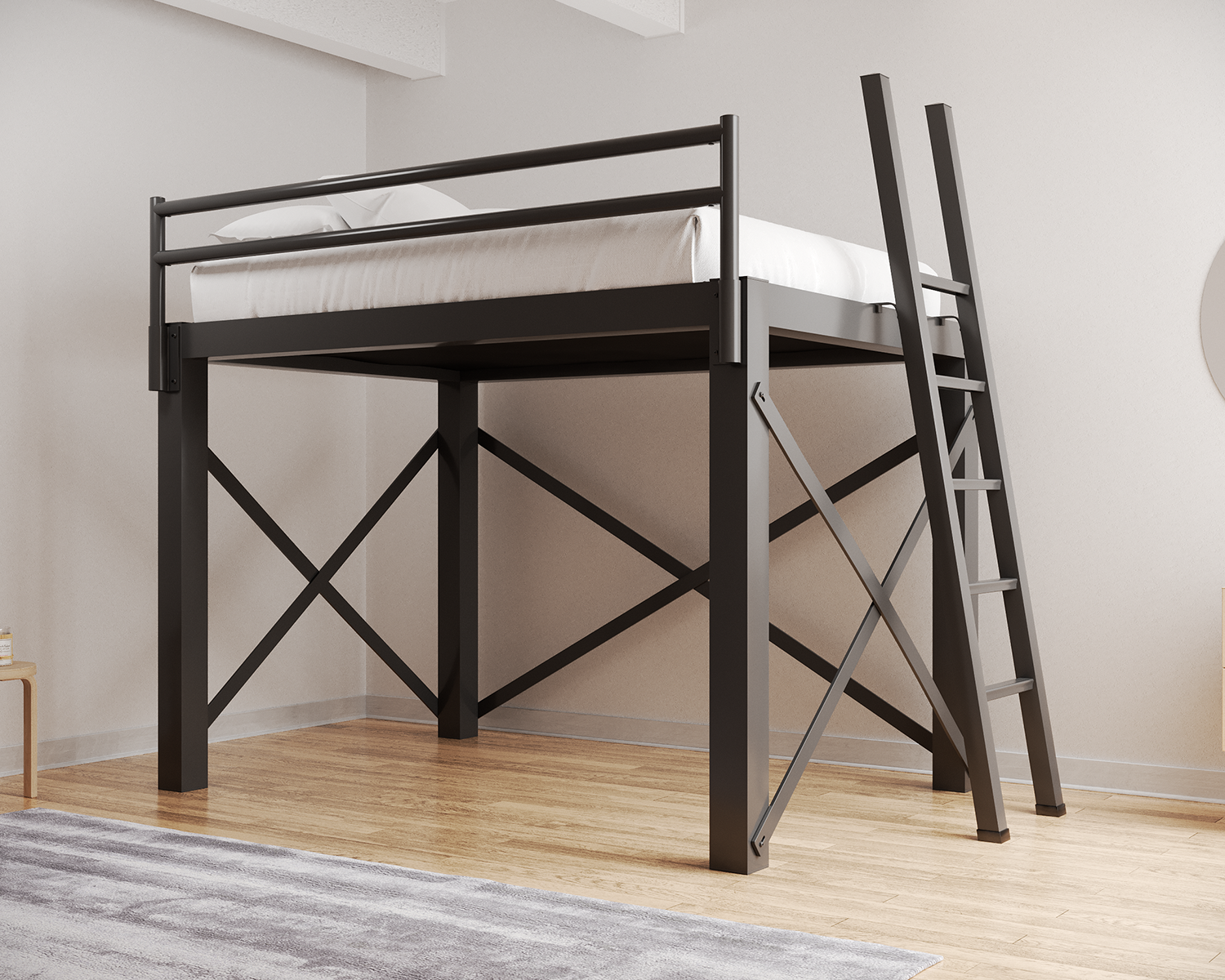 Queen Loft Bed Charcoal Ladder