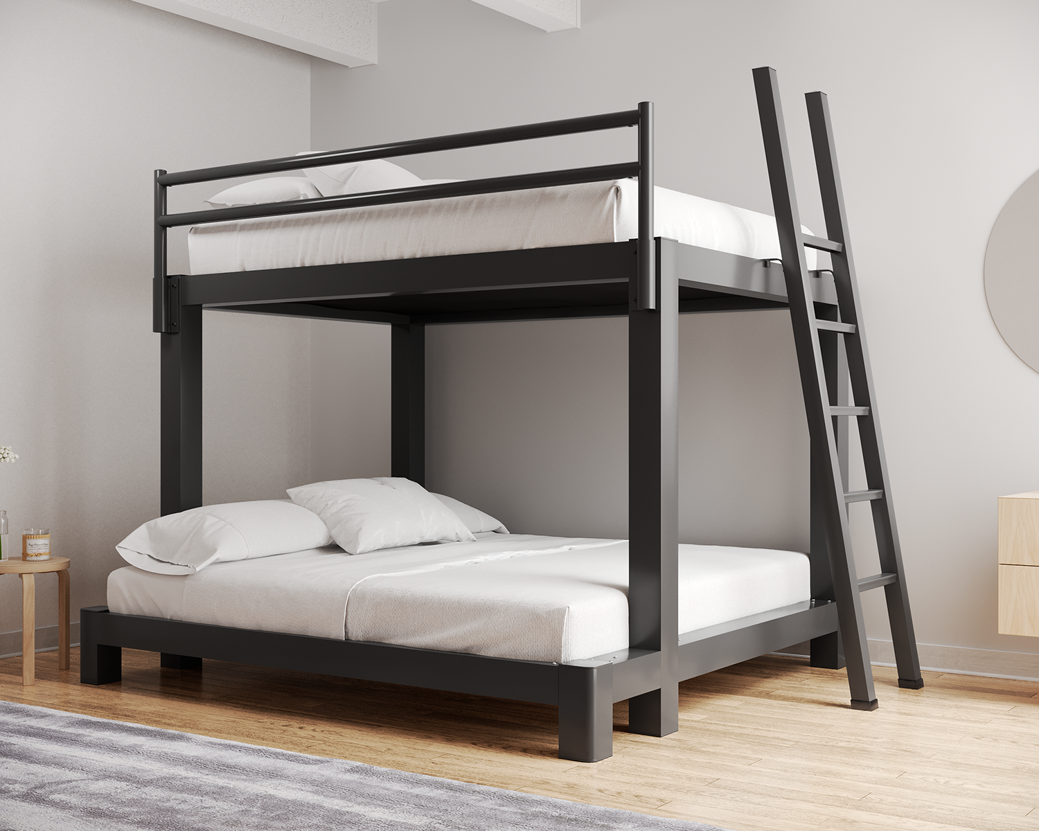 Queen Over King Bunk Bed Charcoal Ladder