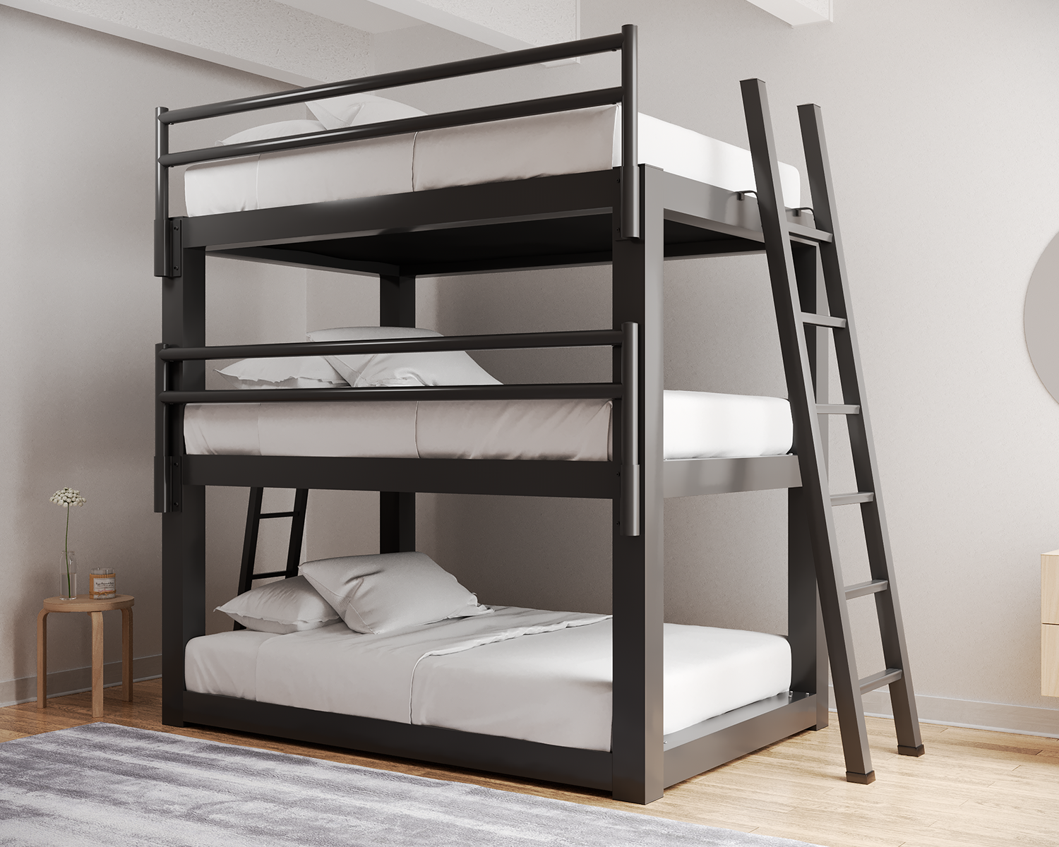 Full Triple Bunk Bed Charcoal