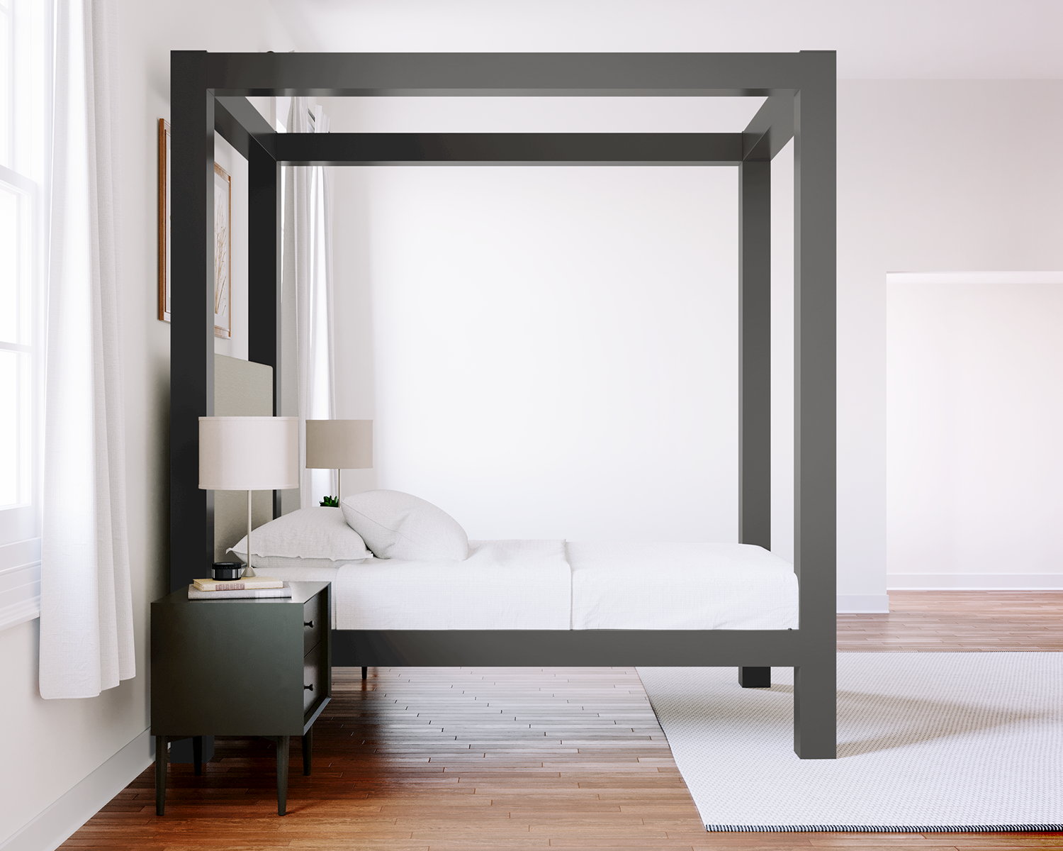 Full Canopy Bed Charcoal Light Gray