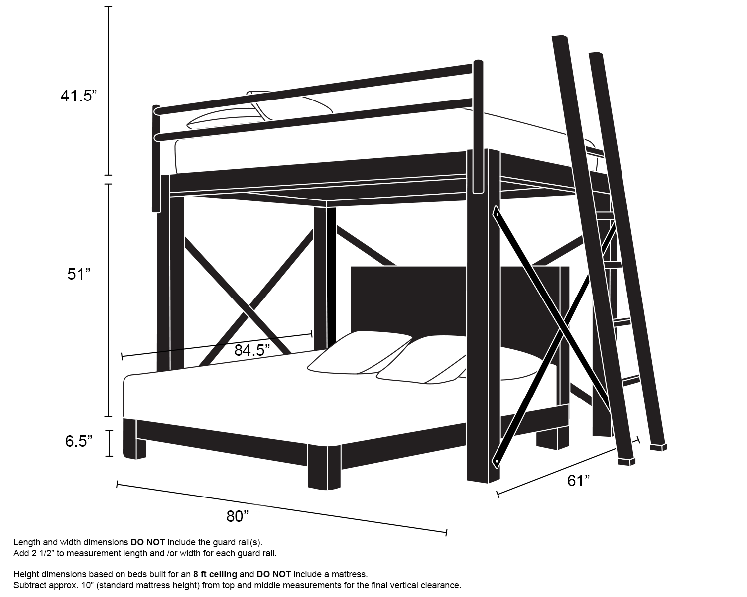 Queen L Shaped Bunk Bed Charcoal Ladder Light Gray