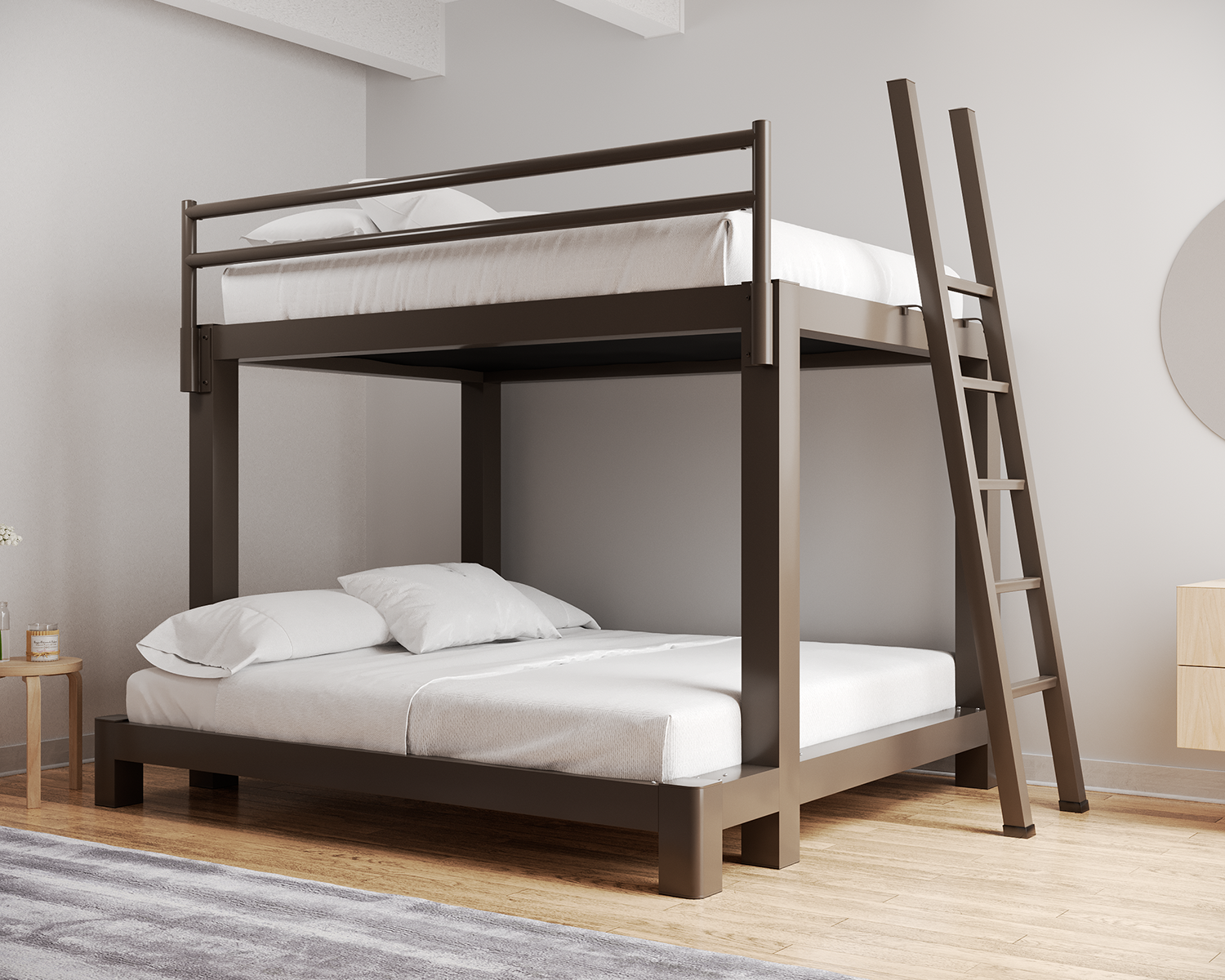 Queen Over King Bunk Bed Bronze Ladder