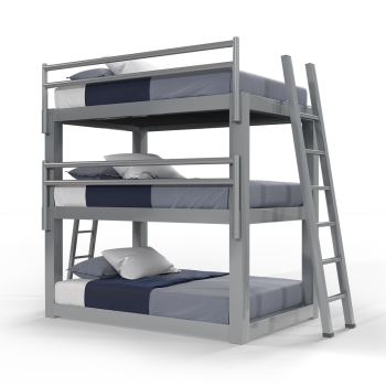 A light gray full size Adult Triple Bunk Bed
