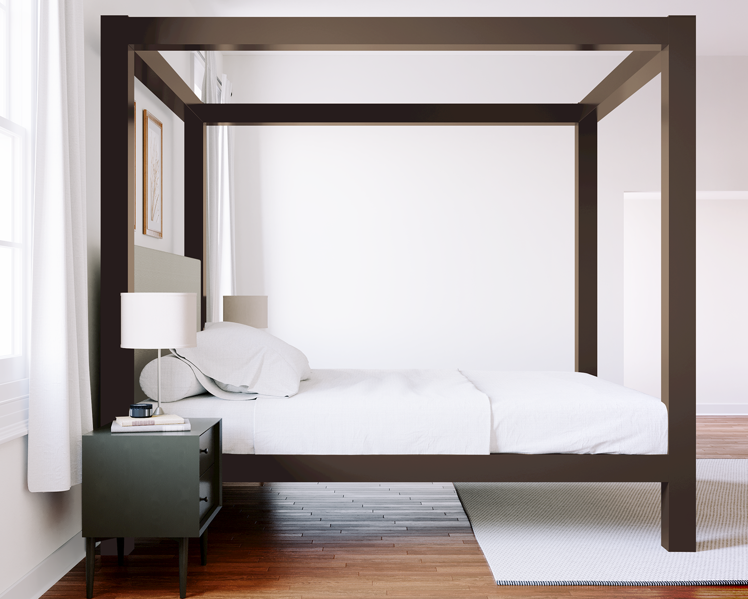 Texas King Canopy Bed Bronze Light Gray