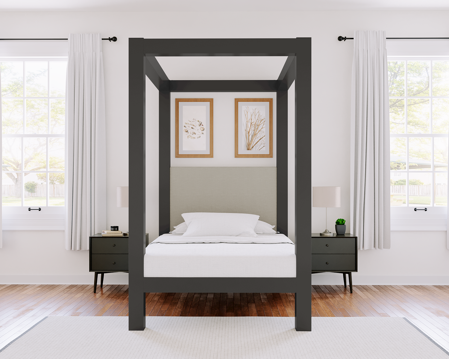 Full Canopy Bed Charcoal Light Gray