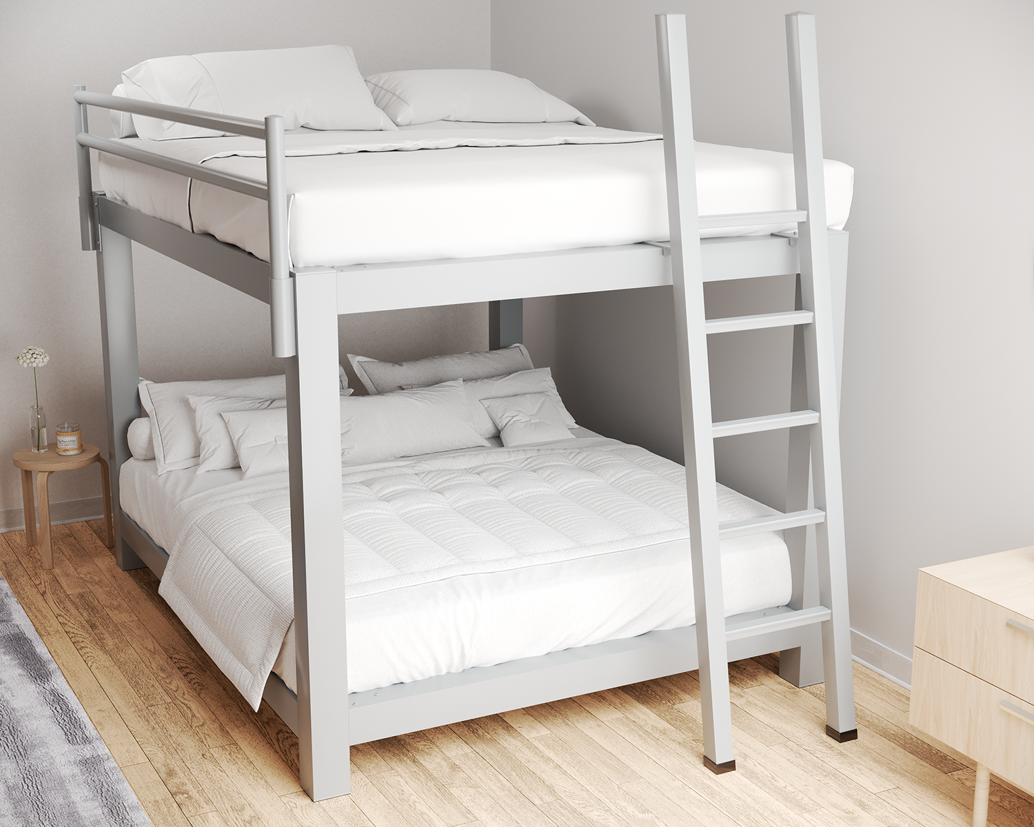 California King Bunk Bed Gray Ladder