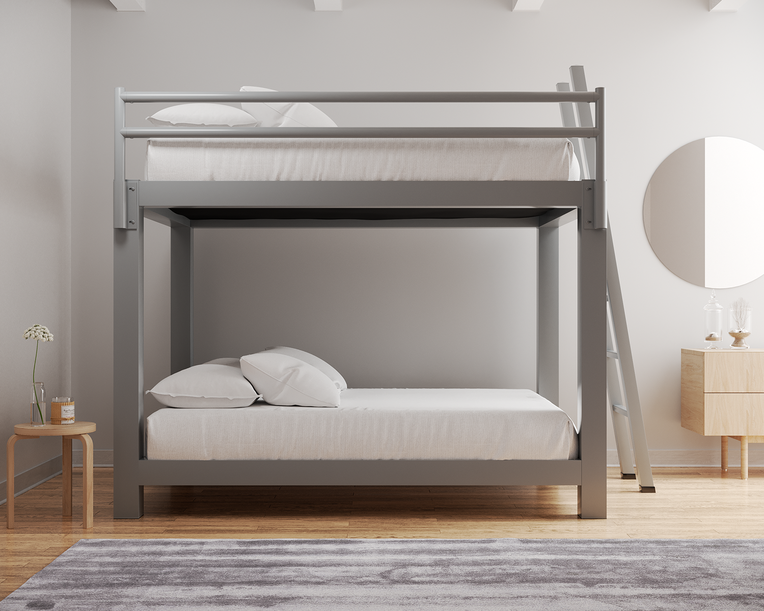 Queen Bunk Bed Gray Ladder