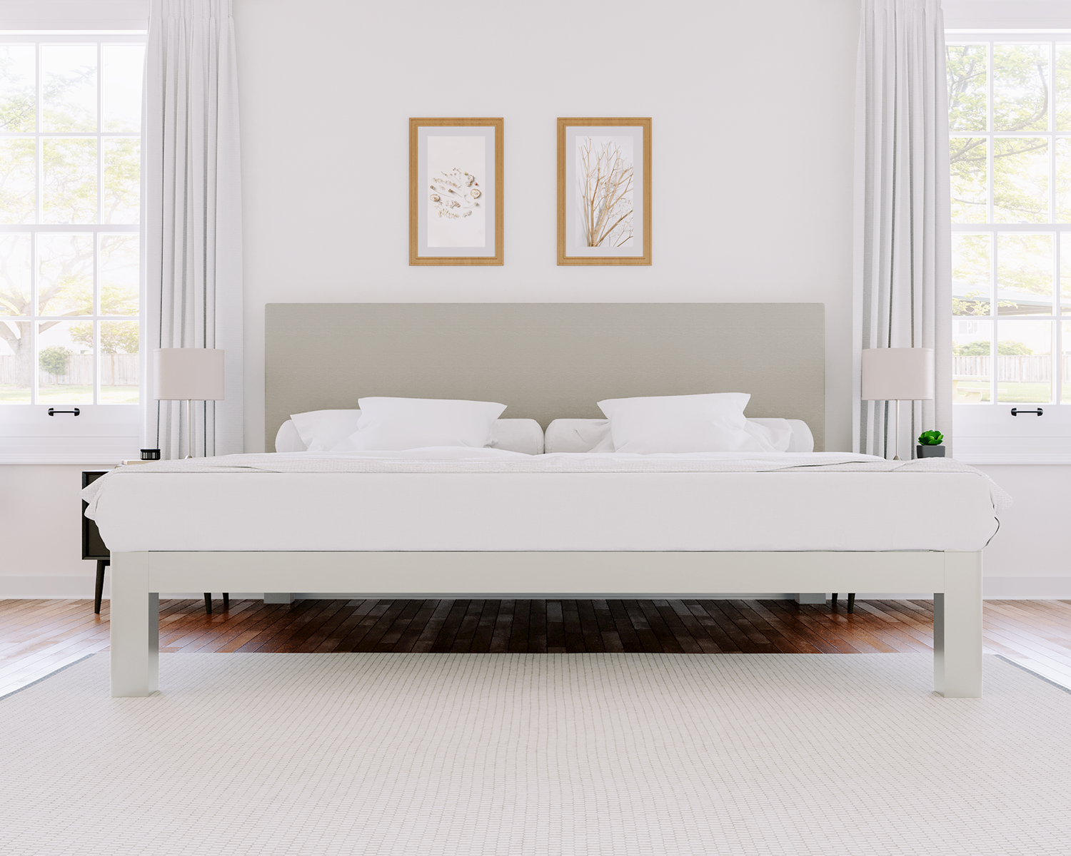 Alberta King Platform Bed White Light Gray