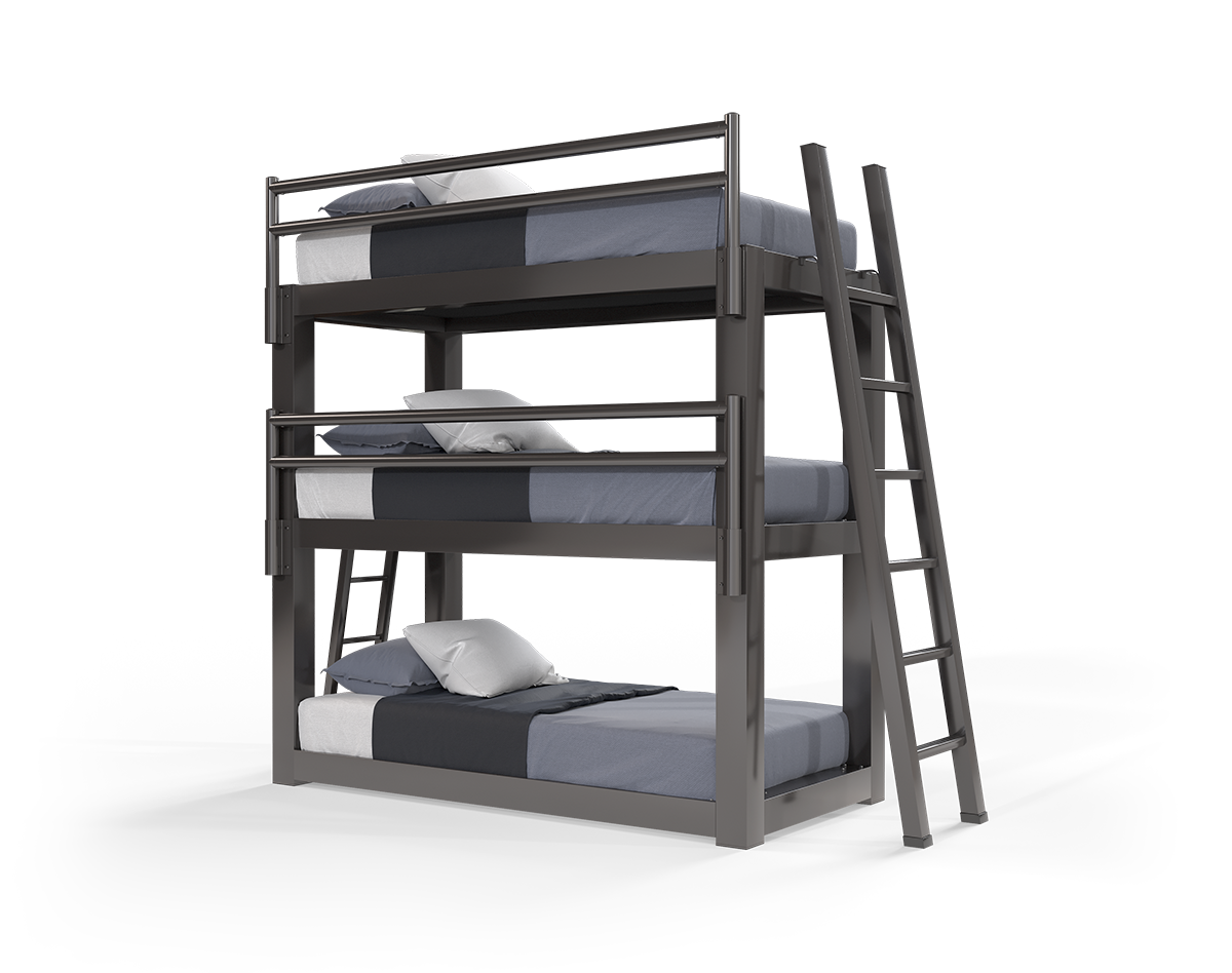 A charcoal twin size Adult Triple Bunk Bed