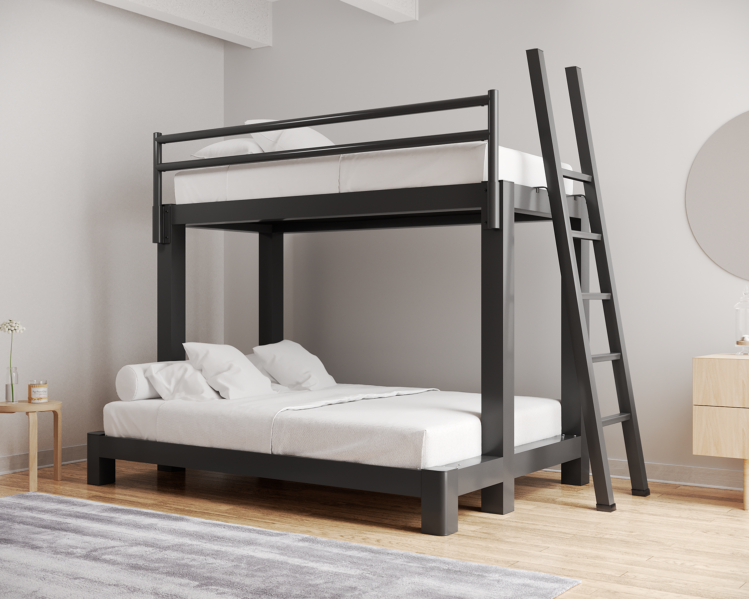 Twin Over Queen Bunk Bed Charcoal Ladder