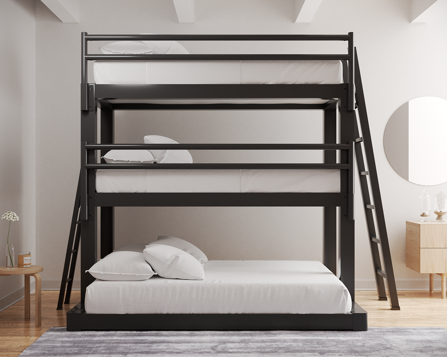 Twin Over Queen Triple Bunk Bed Charcoal