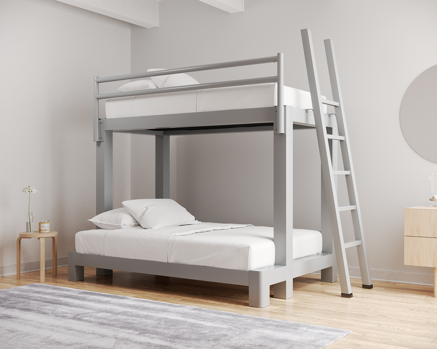 Twin Over Full Bunk Bed Gray Ladder