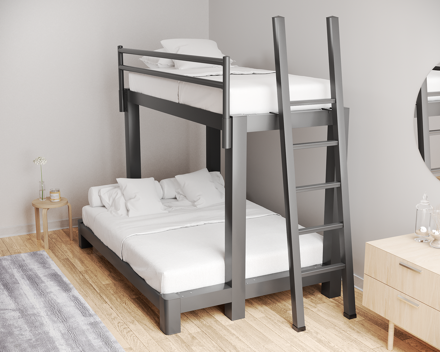 Twin Over Queen Bunk Bed Charcoal Ladder