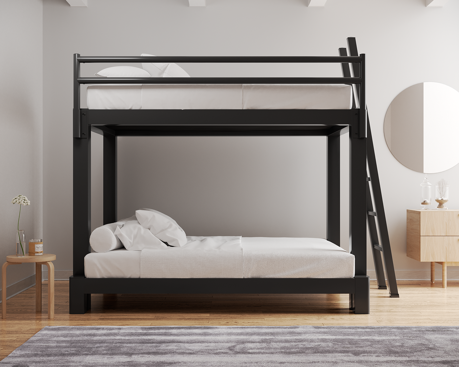 Full Over Queen Bunk Bed Charcoal Ladder