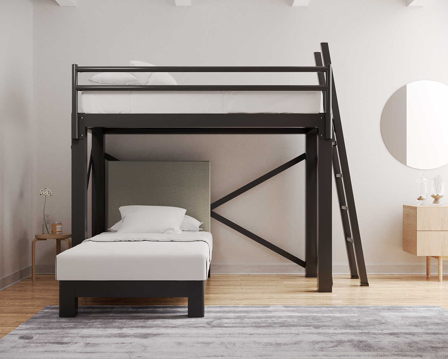 Twin Xl L Shaped Bunk Bed Charcoal Ladder Light Gray