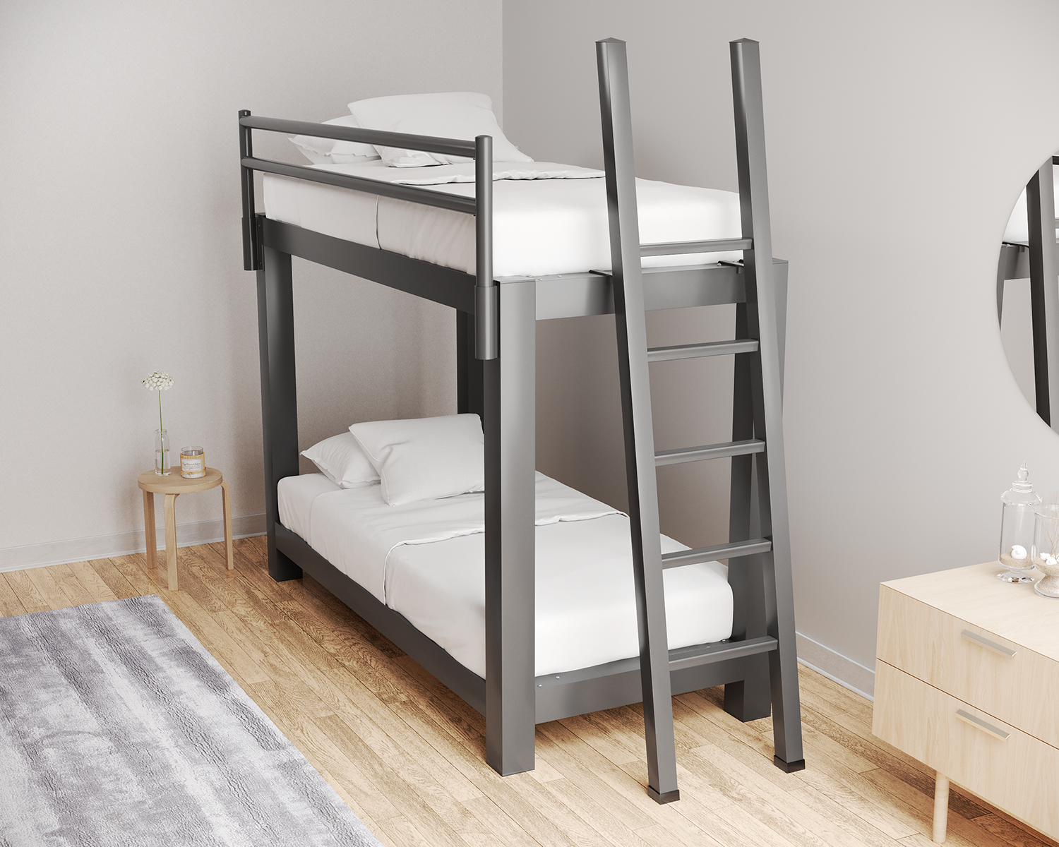 Twin Xl Bunk Bed Charcoal Ladder