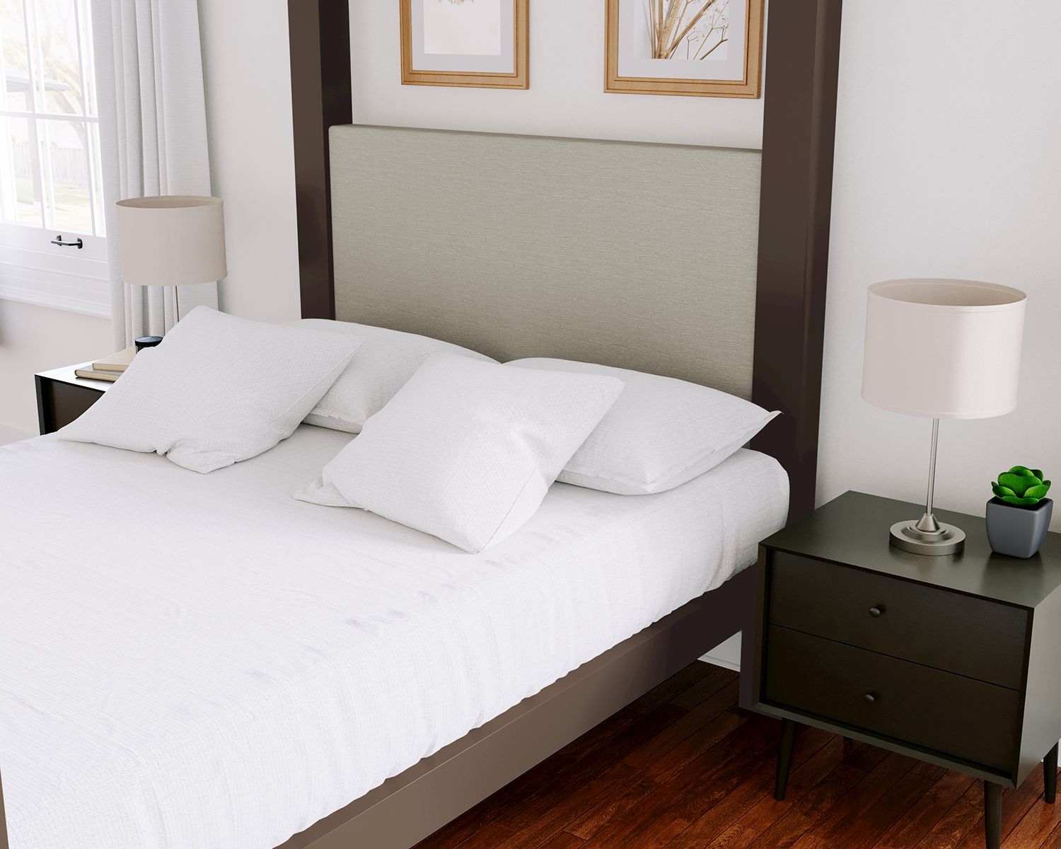 Queen Canopy Bed Bronze Light Gray