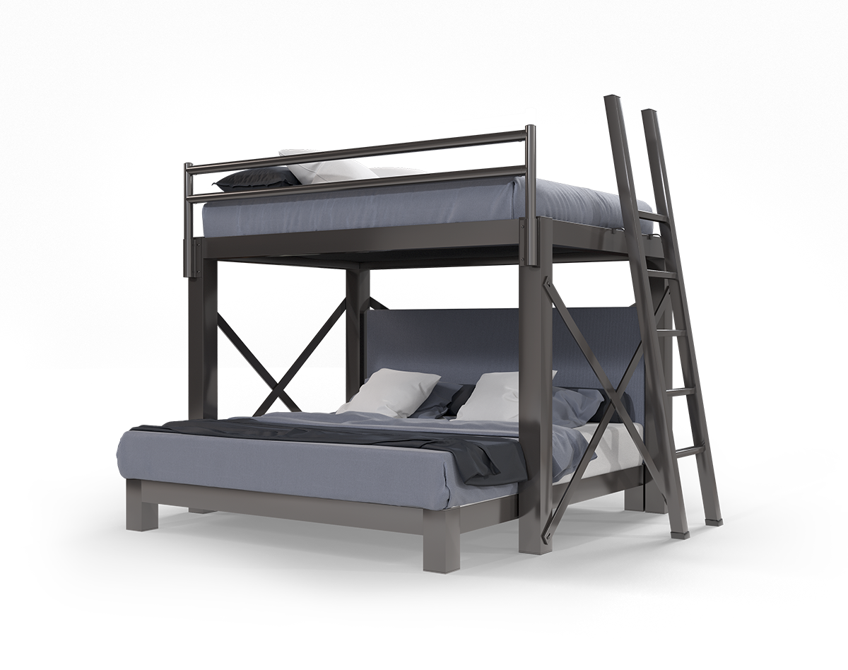 Queen Over King L Shaped Bunk Bed Charcoal Ladder