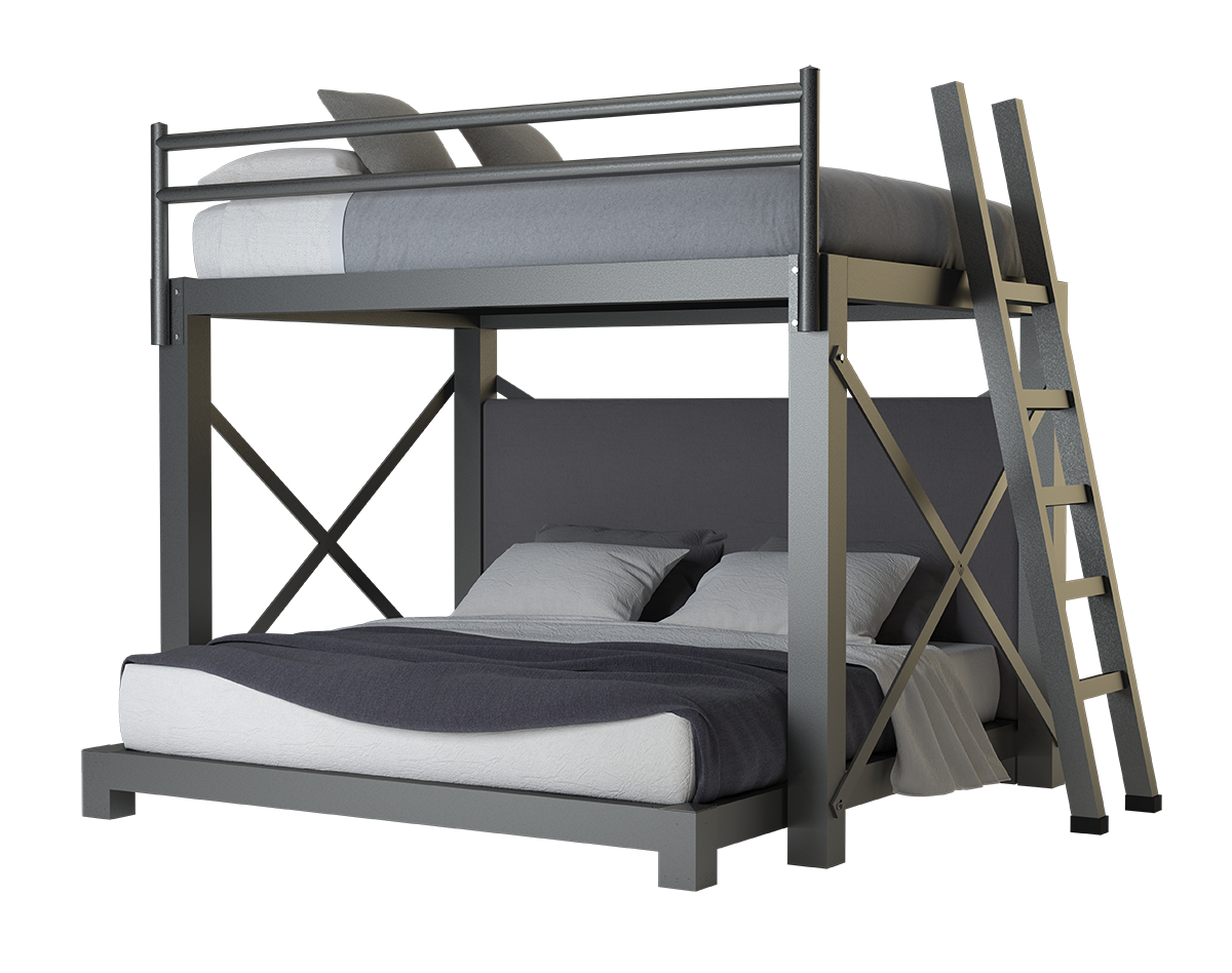 A charcoal Queen Over King size L-Shaped Bunk Bed for adults