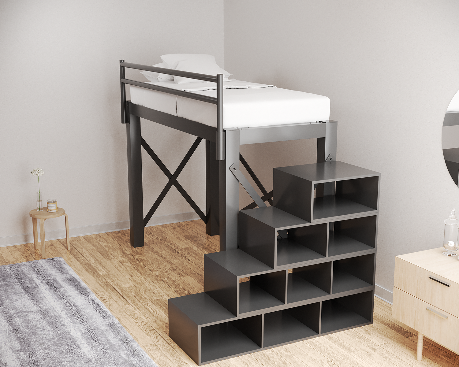 Twin Xl Loft Bed Charcoal Staircase