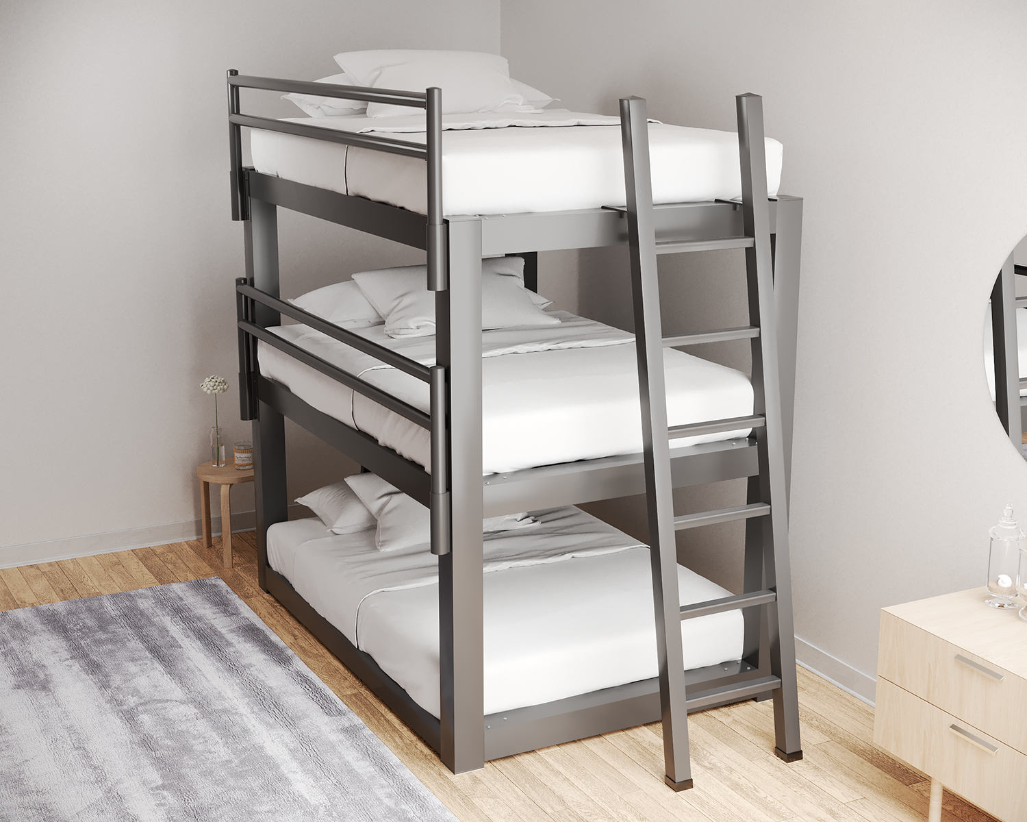 Full Triple Bunk Bed Charcoal