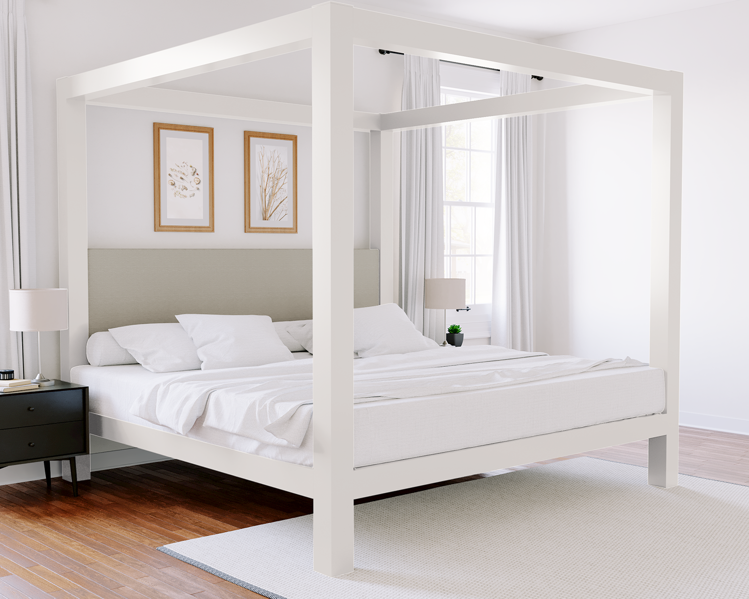 Alberta King Canopy Bed White Light Gray