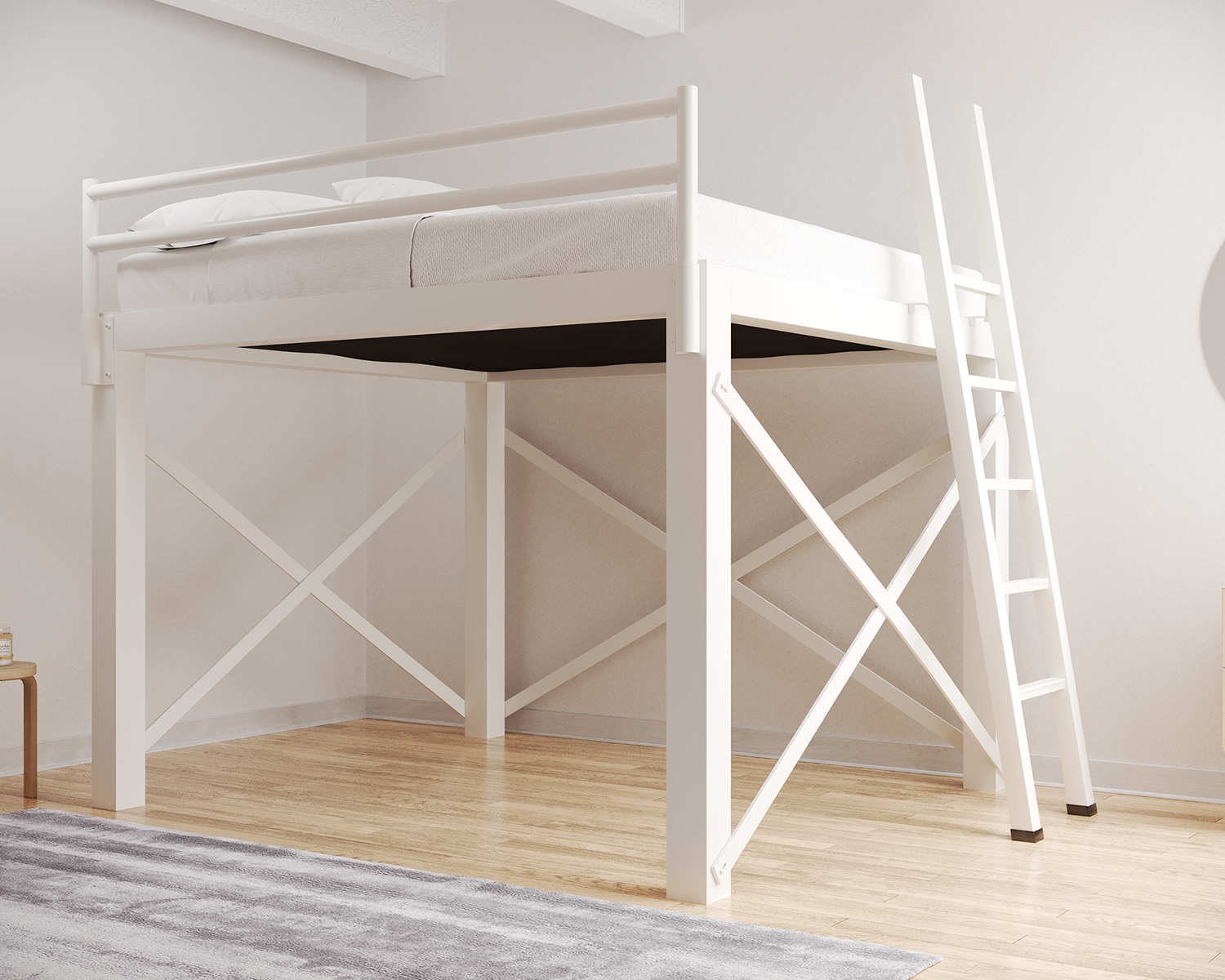 King Loft Bed White Ladder