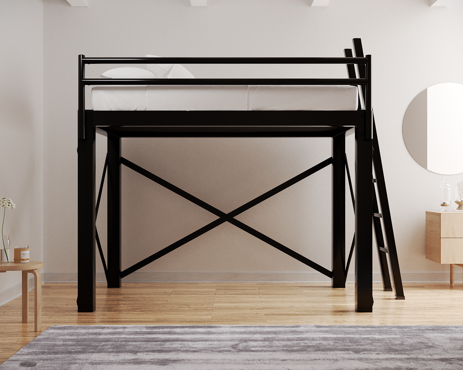 Full Xl Loft Bed Black Ladder